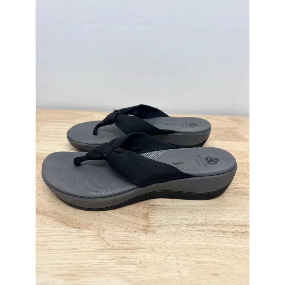 Clarks Cloudsteppers Slip-On Thong Sandals Women's 8M Black Gray Cushion #17